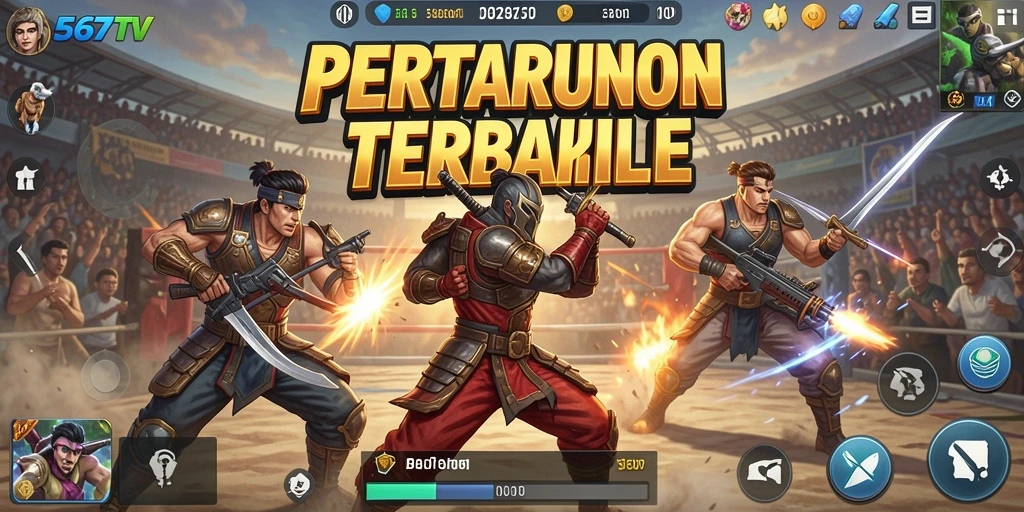 Screenshot gameplay 567TV menampilkan aksi pertarungan Battle Royale yang mendebarkan.