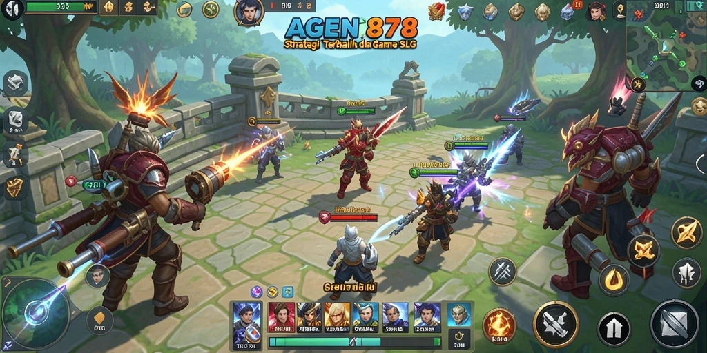 Screenshot utama AGEN878 menampilkan aksi pertarungan yang seru dalam game SLG.