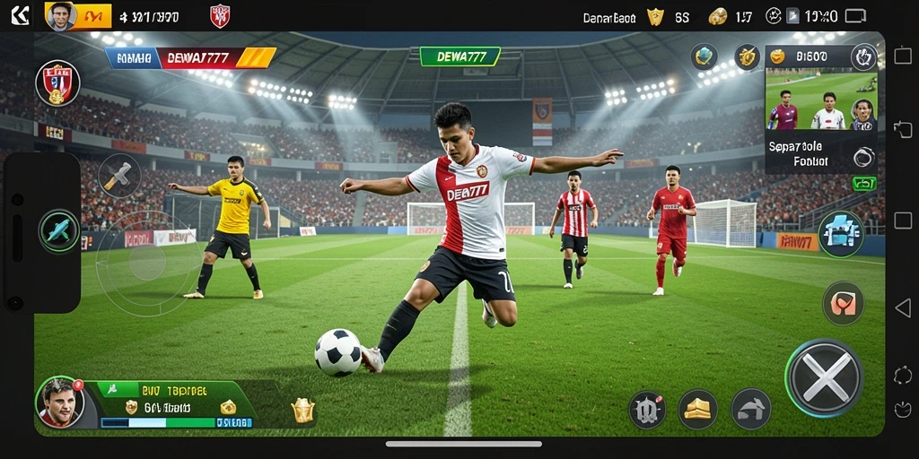 Tampilan gameplay DEWA777 yang mendebarkan dan penuh aksi sepak bola.