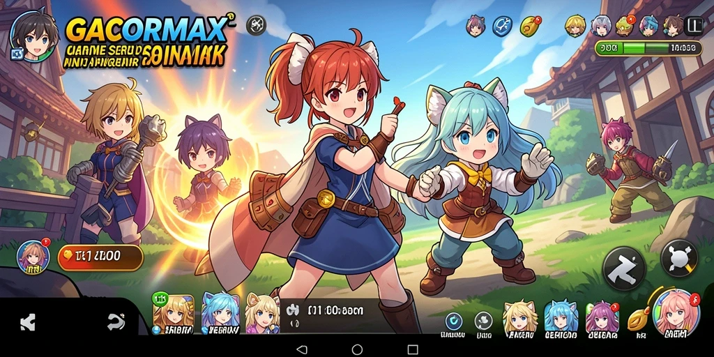 Screenshot utama GACORMAX menampilkan karakter Anime dalam aksi seru.