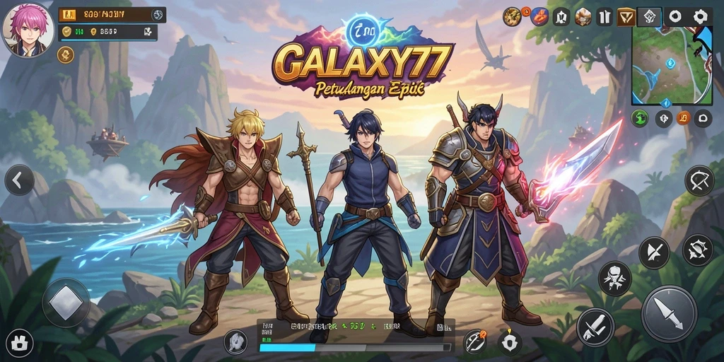 Gamer menikmati pertarungan seru di GALAXY77 dengan karakter anime.