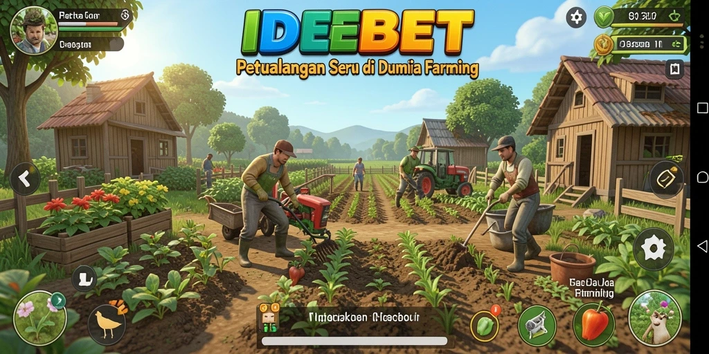 Gameplay IDEBET dengan kebun yang indah dan tanaman beragam.