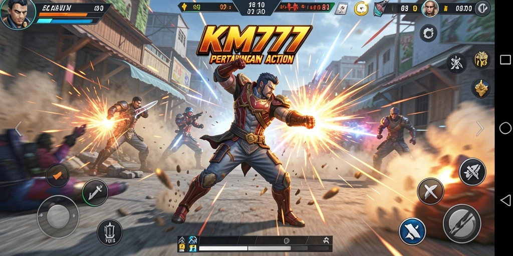 Screenshot permainan menunjukkan pertarungan seru di KM777.