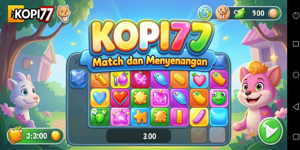 Screenshot gameplay KOPI77 yang menampilkan momen mencocokkan kopi.