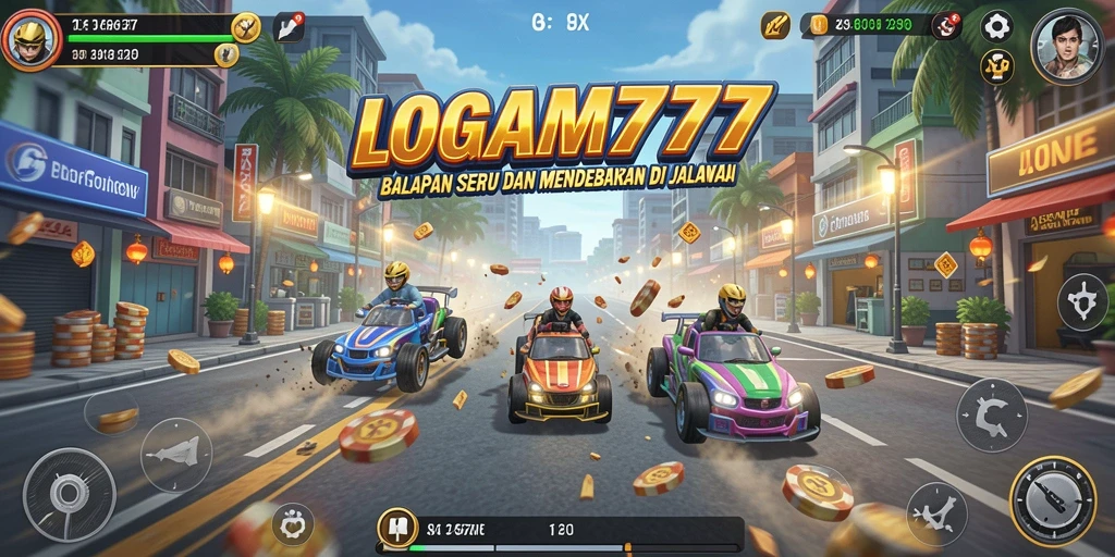 Screenshot LOGAM777 menampilkan momen balapan yang mendebarkan.