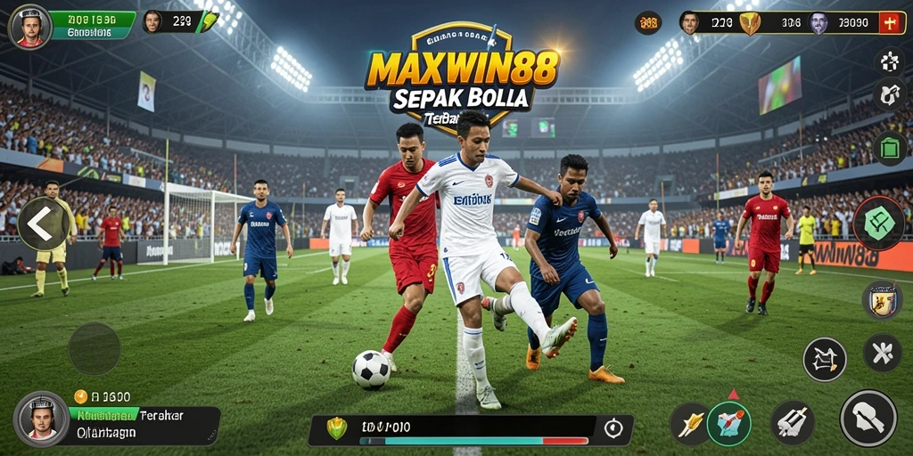 Tampilan gameplay intens di lapangan sepak bola.