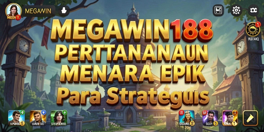 Screenshot gameplay MEGAWIN188 dengan menara yang megah dan musuh yang menyerang.