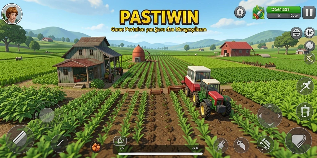Tampilan gameplay PASTIWIN yang menggugah selera di ladang pertanian.