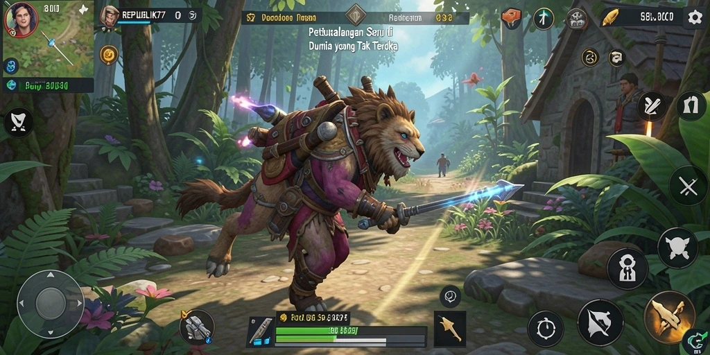 Tangkapan layar gameplay REPUBLIK77 yang menunjukkan aksi petualangan seru.
