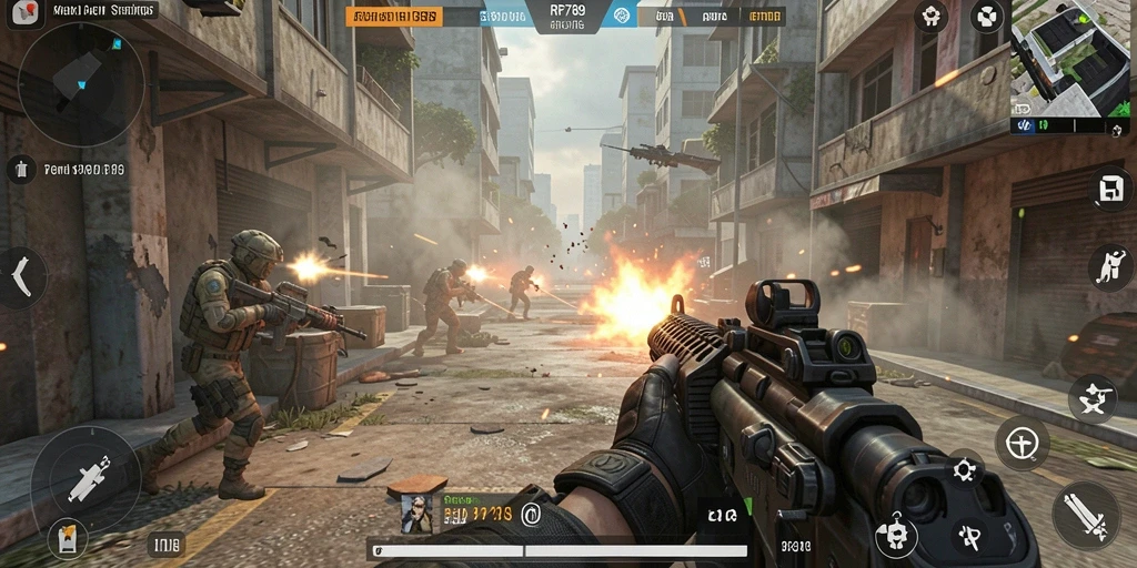 Screenshot menunjukkan gameplay menegangkan di medan perang FPS.