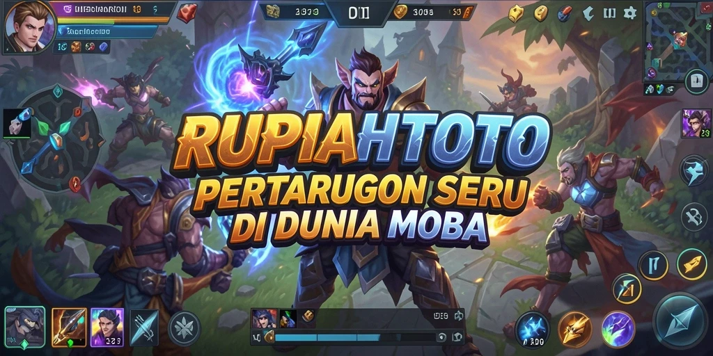 Tangkapan layar RUPIAHTOTO menampilkan aksi seru dalam pertempuran MOBA.