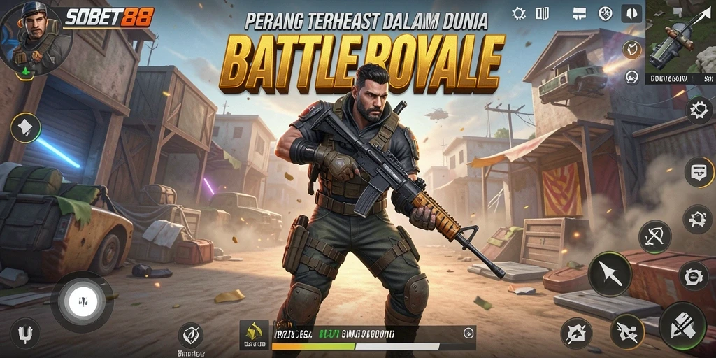 Screenshot gameplay SOBET88 dalam pertempuran sengit Battle Royale.