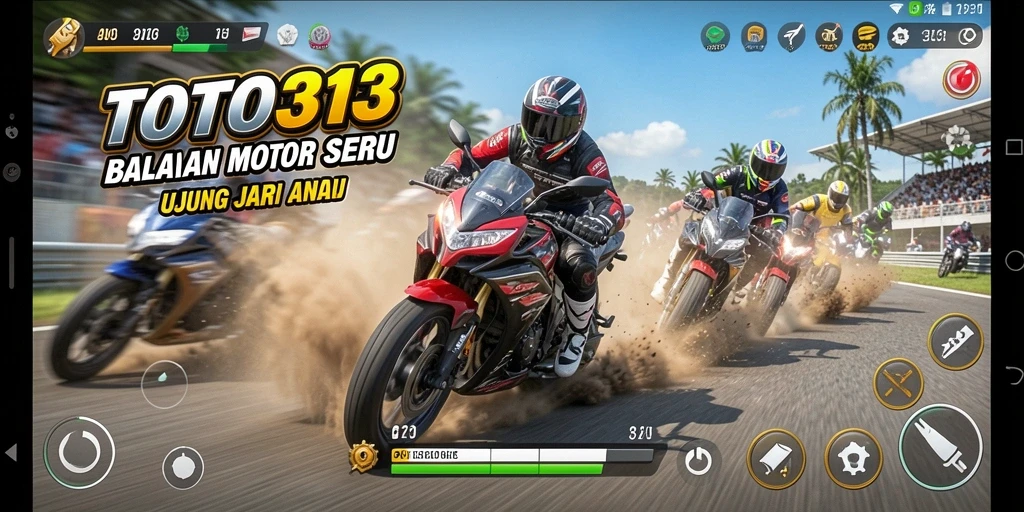 Screenshot gameplay TOTO313 dengan balapan motor yang mendebarkan.