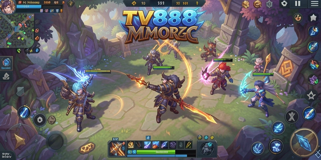 Screenshot utama TV888 menampilkan aksi seru dalam pertarungan MMORPG.